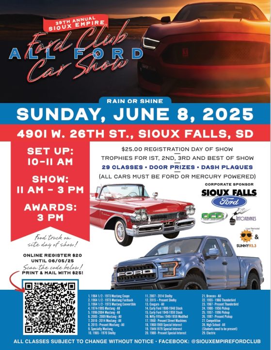 Sioux Falls All Ford Car Show June 8th, 2025